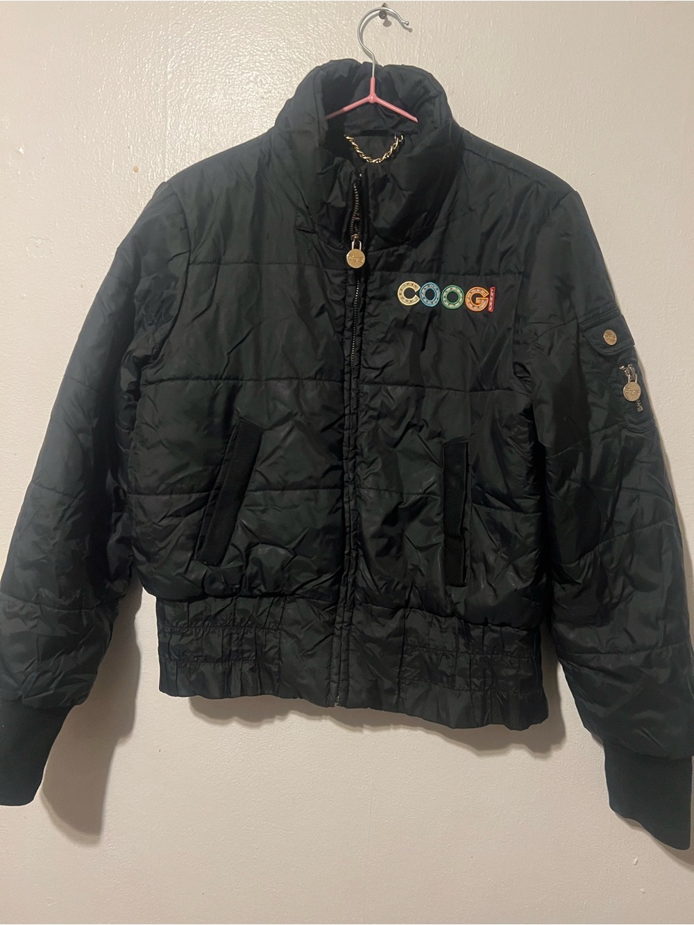 COOGI Kids Black Puffer Jacket with Multicolor Logo Accents